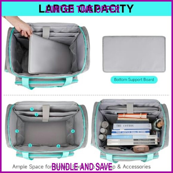 Large Rolling Tote with Detachable Trolley, 17in Laptop Sleeve, Multi-Pocket - Picture 4 of 8